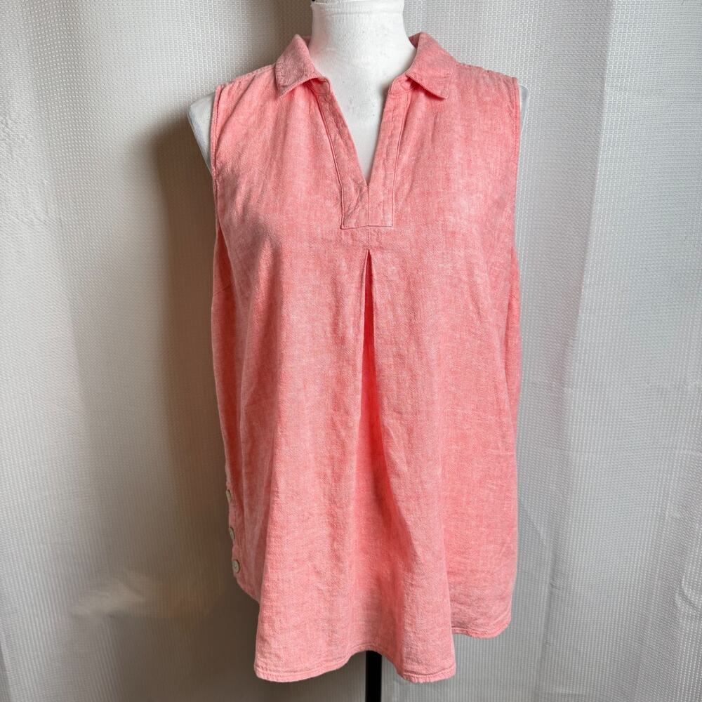 Susan Graver Pure Sleeveless Tunic Sz Large Cross-Dyed Linen Blend Coral Pink